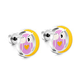 Pendientes de botón en espiral de búho de acero inoxidable