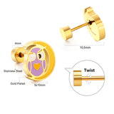 Pendientes de botón en espiral de búho de acero inoxidable