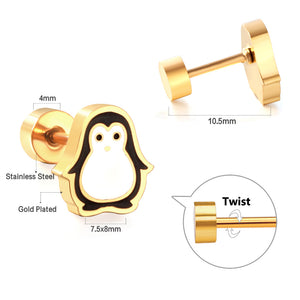 Boucles d'oreilles pingouin de couleurs mélangées, bouchon en acier inoxydable
