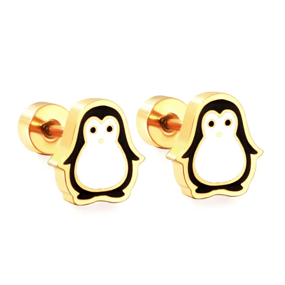 Stainless Steel Plug Mixed Color Penguin Stud Earrings asonjewelry