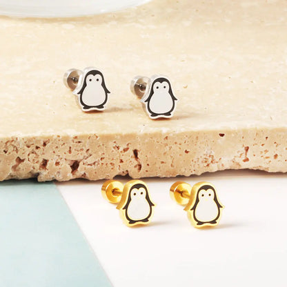 Stainless Steel Plug Mixed Color Penguin Stud Earrings asonjewelry