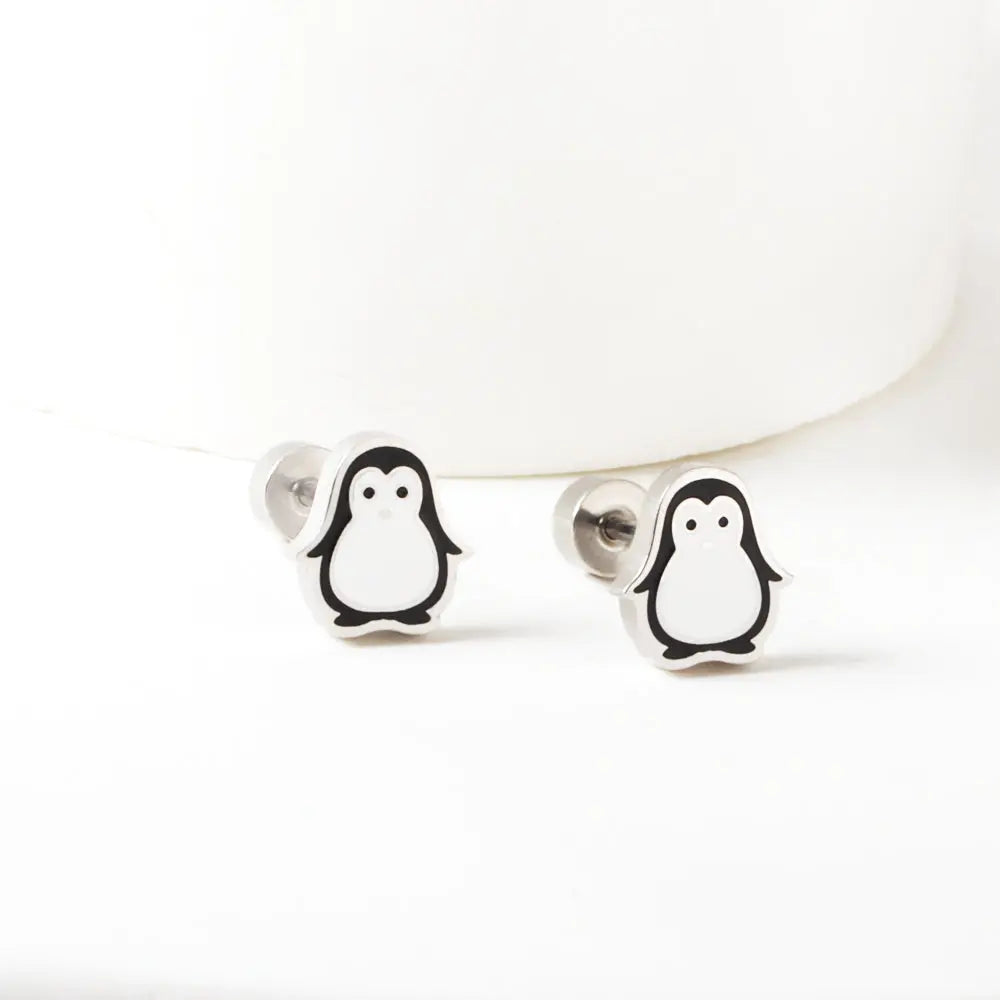 Stainless Steel Plug Mixed Color Penguin Stud Earrings asonjewelry