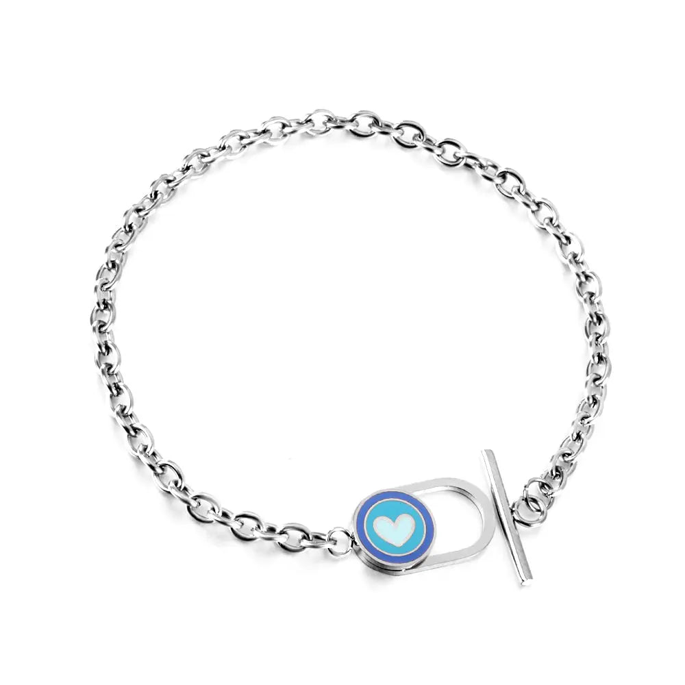 Stainless Steel Oval Hollow Round Mixed Color With Heart-shaped Accessory Bracelet asonjewelry