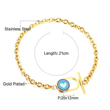 Stainless Steel Oval Hollow Round Mixed Color With Heart-shaped Accessory Bracelet asonjewelry