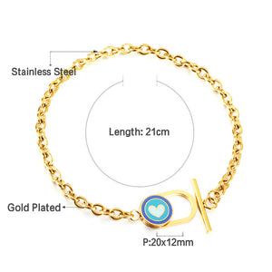 Stainless Steel Oval Hollow Round Mixed Color With Heart-shaped Accessory Bracelet