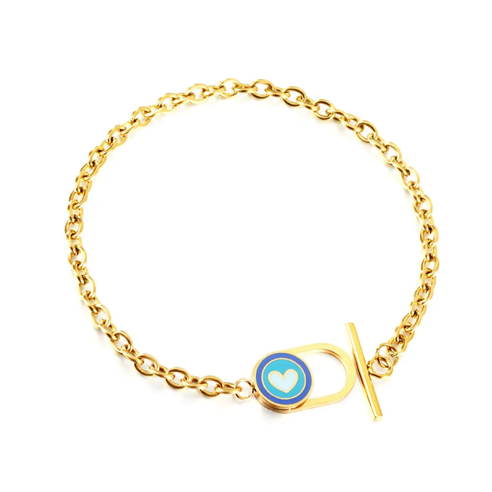 Stainless Steel Oval Hollow Round Mixed Color With Heart-shaped Accessory Bracelet asonjewelry