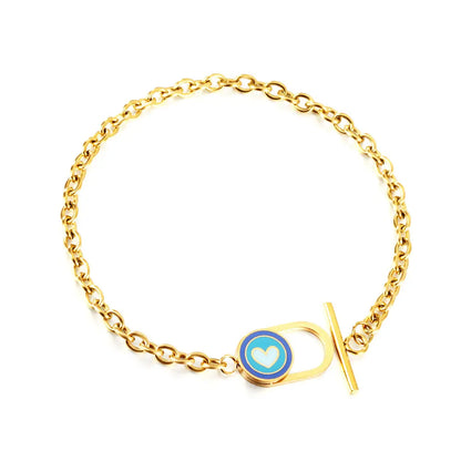 Stainless Steel Oval Hollow Round Mixed Color With Heart-shaped Accessory Bracelet asonjewelry