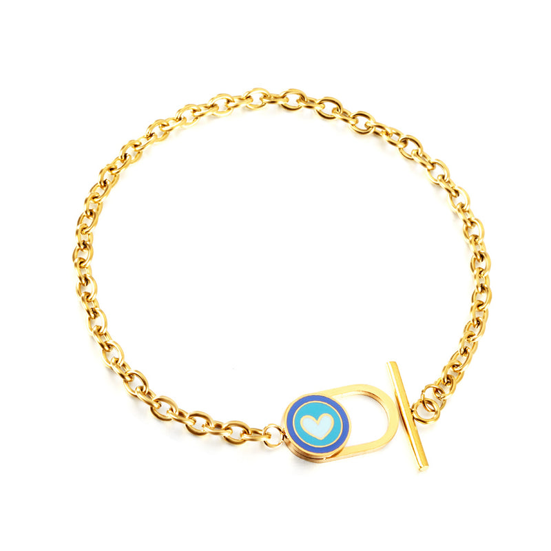 Stainless Steel Oval Hollow Round Mixed Color With Heart-shaped Accessory Bracelet