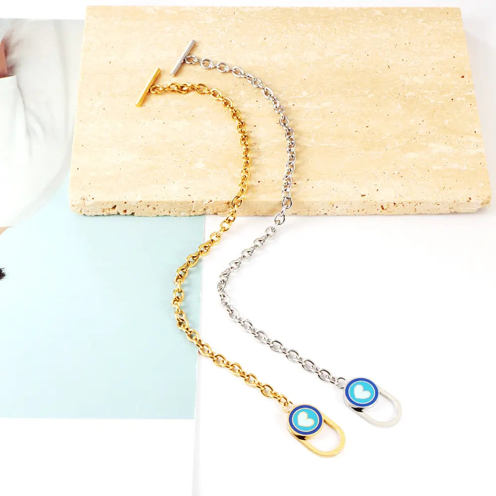 Stainless Steel Oval Hollow Round Mixed Color With Heart-shaped Accessory Bracelet asonjewelry