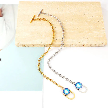 Stainless Steel Oval Hollow Round Mixed Color With Heart-shaped Accessory Bracelet asonjewelry