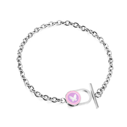 Stainless Steel Oval Hollow Round Mixed Color With Butterfly Accessory Bracelet asonjewelry