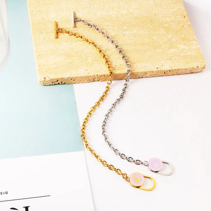 Stainless Steel Oval Hollow Round Mixed Color With Butterfly Accessory Bracelet asonjewelry