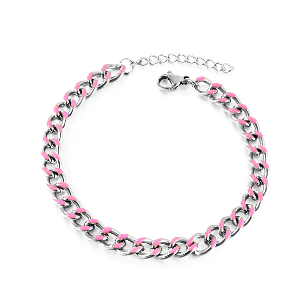 Stainless Steel Pink Drip Oil Bracelet Chain asonjewelry