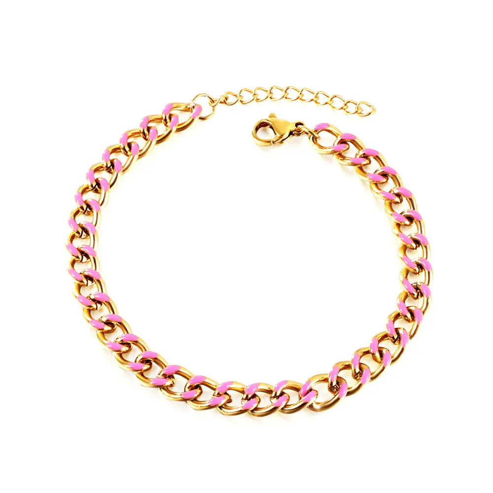Stainless Steel Pink Drip Oil Bracelet Chain asonjewelry