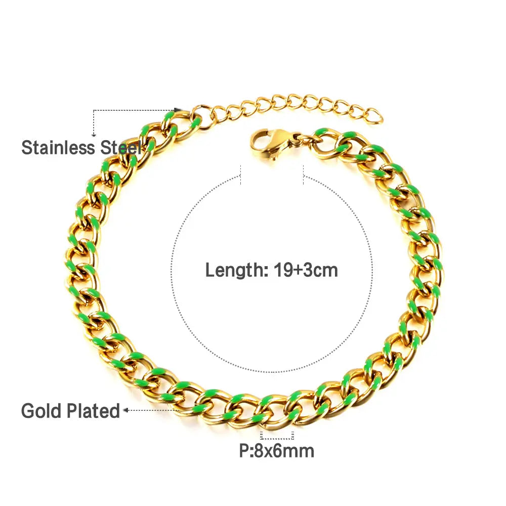 Stainless Steel Green Drip Oil Bracelet Chain asonjewelry