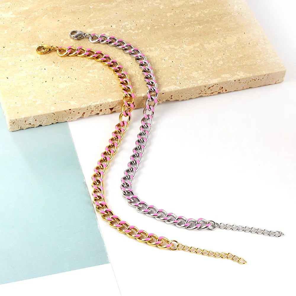 Stainless Steel Pink Drip Oil Bracelet Chain asonjewelry