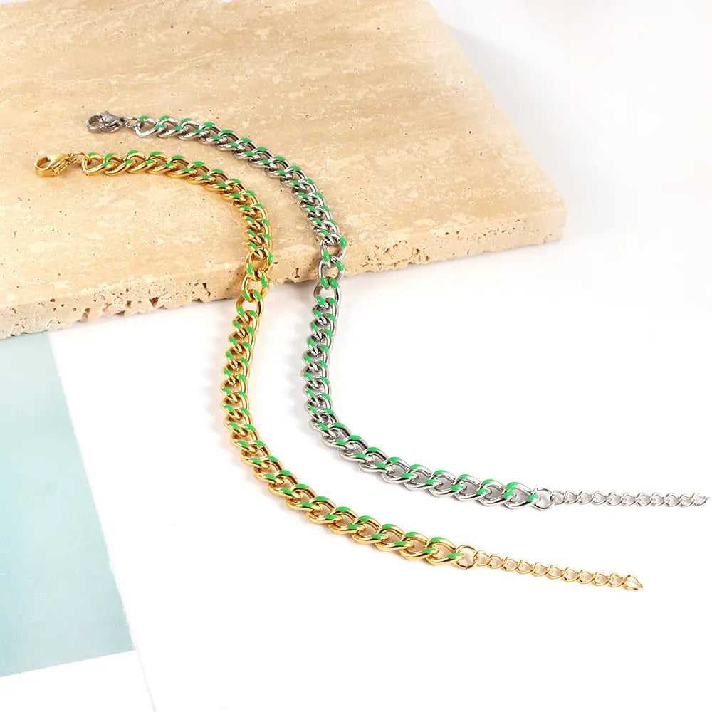 Stainless Steel Green Drip Oil Bracelet Chain asonjewelry