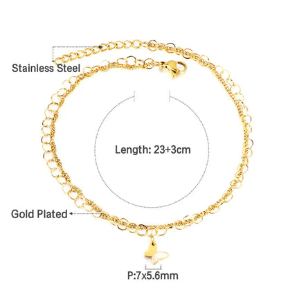 Stainless Steel Butterfly With White Shell Accessories + Chain Double Anklet asonjewelry