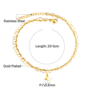 Stainless Steel Butterfly With White Shell Accessories + Chain Double Anklet