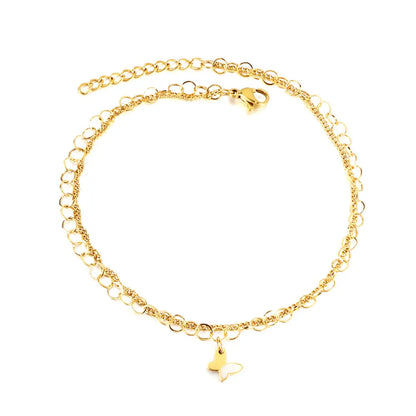 Stainless Steel Butterfly With White Shell Accessories + Chain Double Anklet asonjewelry