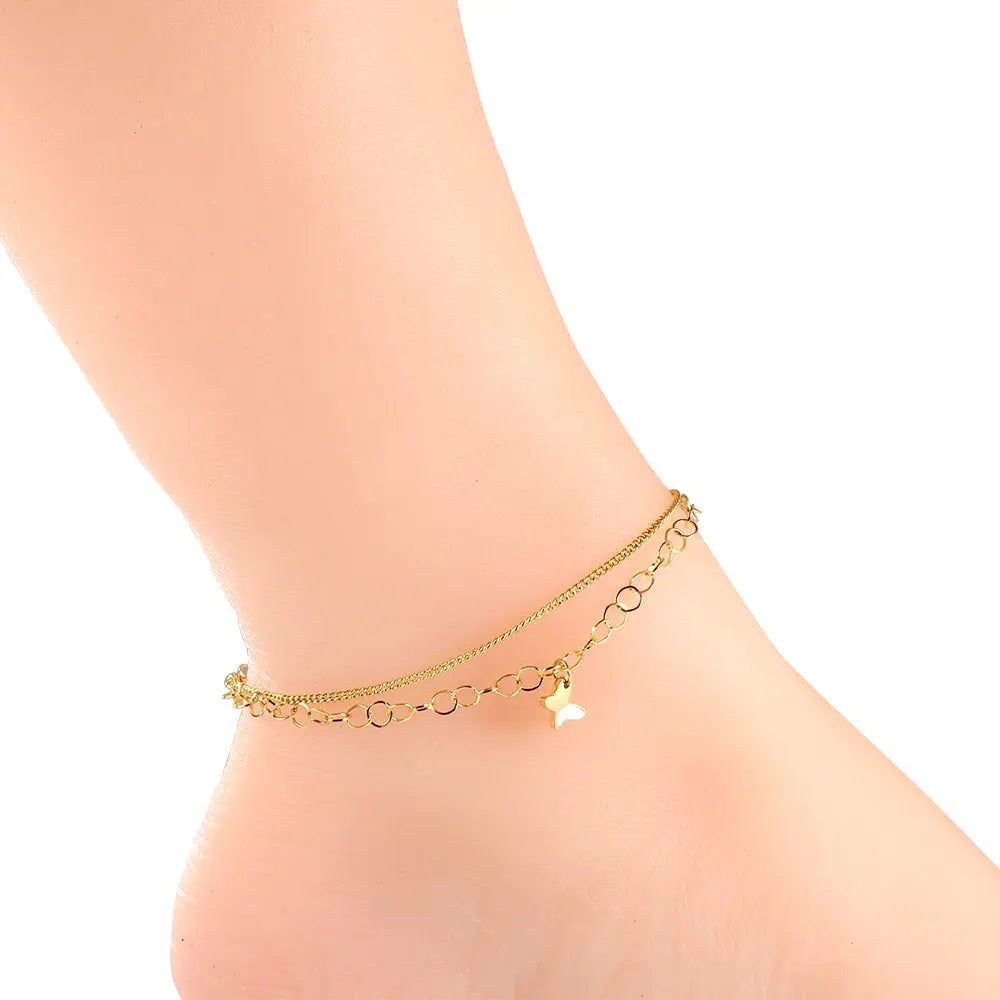 Stainless Steel Butterfly With White Shell Accessories + Chain Double Anklet asonjewelry