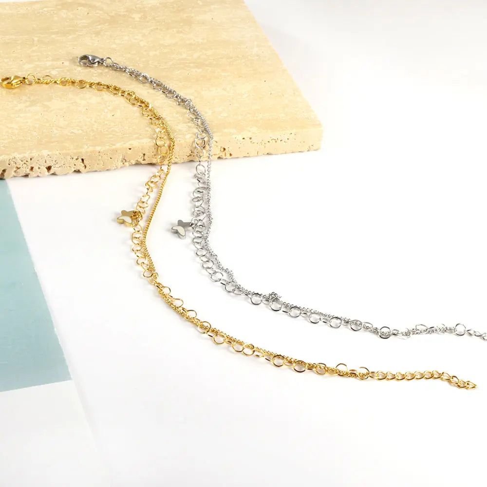 Stainless Steel Butterfly With White Shell Accessories + Chain Double Anklet asonjewelry