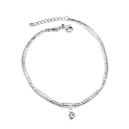 Stainless Steel White Diamond Accessory + Chain Double Anklet asonjewelry