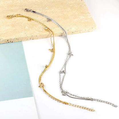Stainless Steel 3 Hollow Butterflies + 2 White Diamond Accessories + Chain Double Anklet asonjewelry