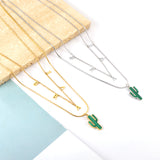Accessoires de lettre BRAVE en acier inoxydable + avec collier à Double chaîne de cactus vert