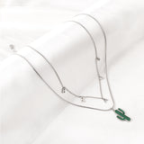 Accessoires de lettre BRAVE en acier inoxydable + avec collier à Double chaîne de cactus vert