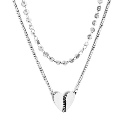 Stainless Steel Heart-shaped Accessory + Chain Double Chain Necklace asonjewelry