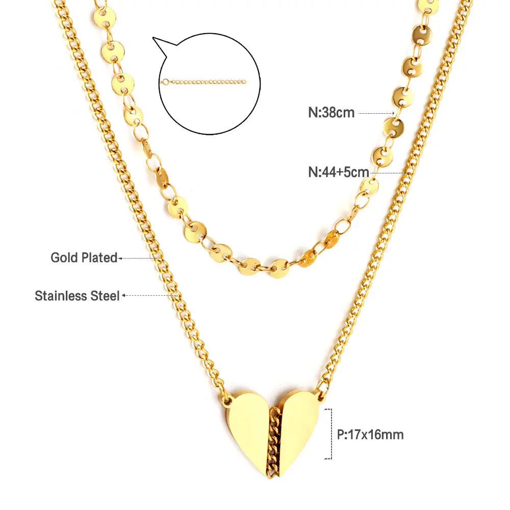 Stainless Steel Heart-shaped Accessory + Chain Double Chain Necklace asonjewelry