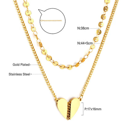 Stainless Steel Heart-shaped Accessory + Chain Double Chain Necklace asonjewelry