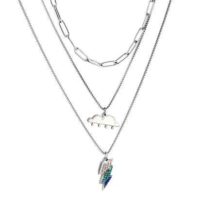 Stainless Steel Mixed Color Lightning + Cloud with Rain Accessories + Chain Three Chain Necklace asonjewelry