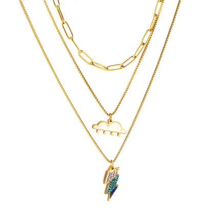 Stainless Steel Mixed Color Lightning + Cloud with Rain Accessories + Chain Three Chain Necklace asonjewelry