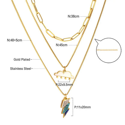 Stainless Steel Mixed Color Lightning + Cloud with Rain Accessories + Chain Three Chain Necklace asonjewelry