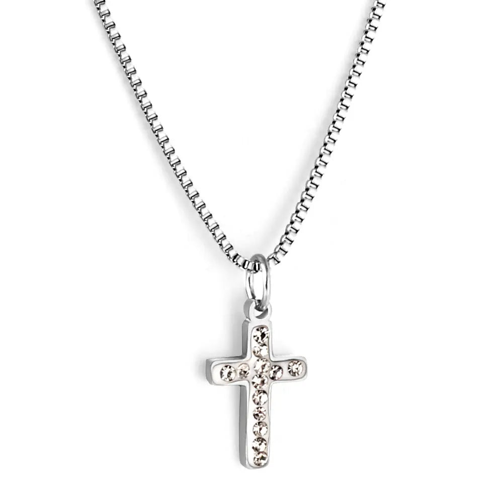 Stainless Steel Cross Accessory With Diamond Necklace asonjewelry