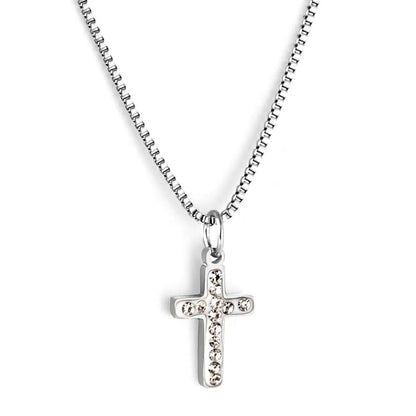 Stainless Steel Cross Accessory With Diamond Necklace asonjewelry