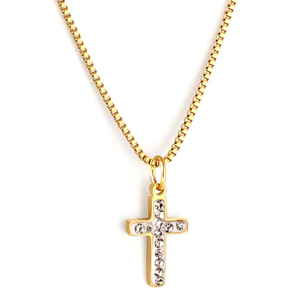 Stainless Steel Cross Accessory With Diamond Necklace asonjewelry