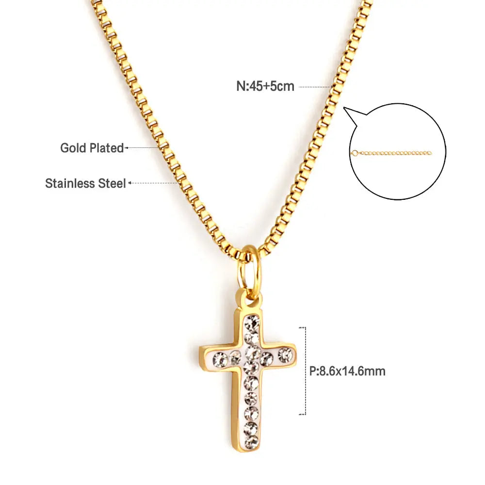 Stainless Steel Cross Accessory With Diamond Necklace asonjewelry