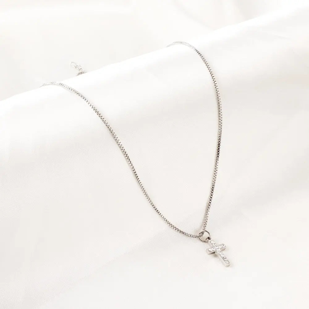 Stainless Steel Cross Accessory With Diamond Necklace asonjewelry