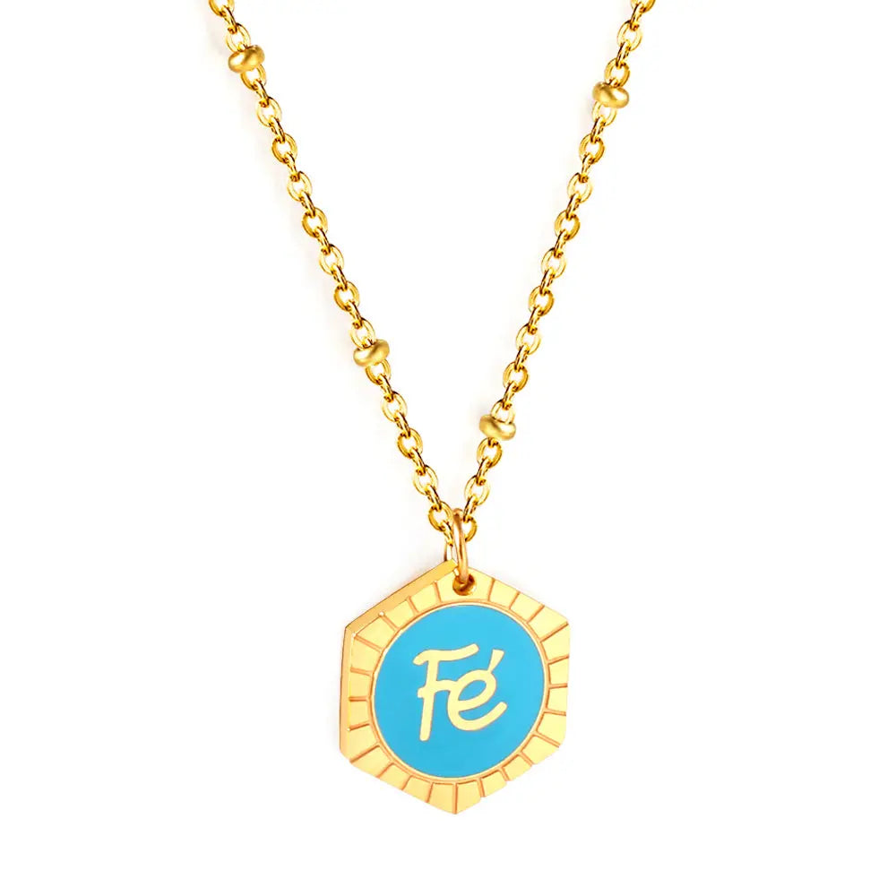 Stainless Steel Hexagon Fe Blue Accessory Necklace asonjewelry