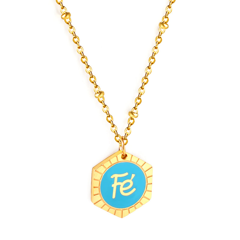 Stainless Steel Hexagon Fe Blue Accessory Necklace