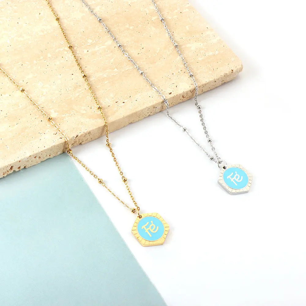 Stainless Steel Hexagon Fe Blue Accessory Necklace asonjewelry
