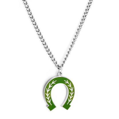 Stainless Steel Green Drop Oil Open Oval Willow Leaf Pattern Accessory Necklace asonjewelry