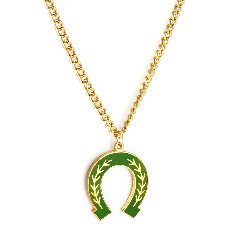 Stainless Steel Green Drop Oil Open Oval Willow Leaf Pattern Accessory Necklace asonjewelry