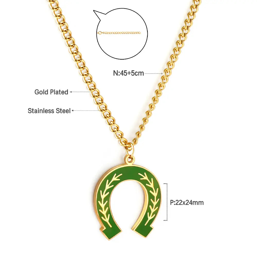 Stainless Steel Green Drop Oil Open Oval Willow Leaf Pattern Accessory Necklace asonjewelry
