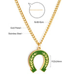 Stainless Steel Green Drop Oil Open Oval Willow Leaf Pattern Accessory Necklace
