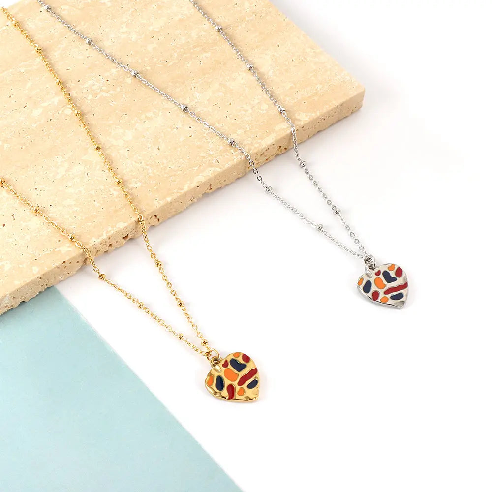 Stainless Steel Heart Bumpy Mixed Accessory Necklace asonjewelry