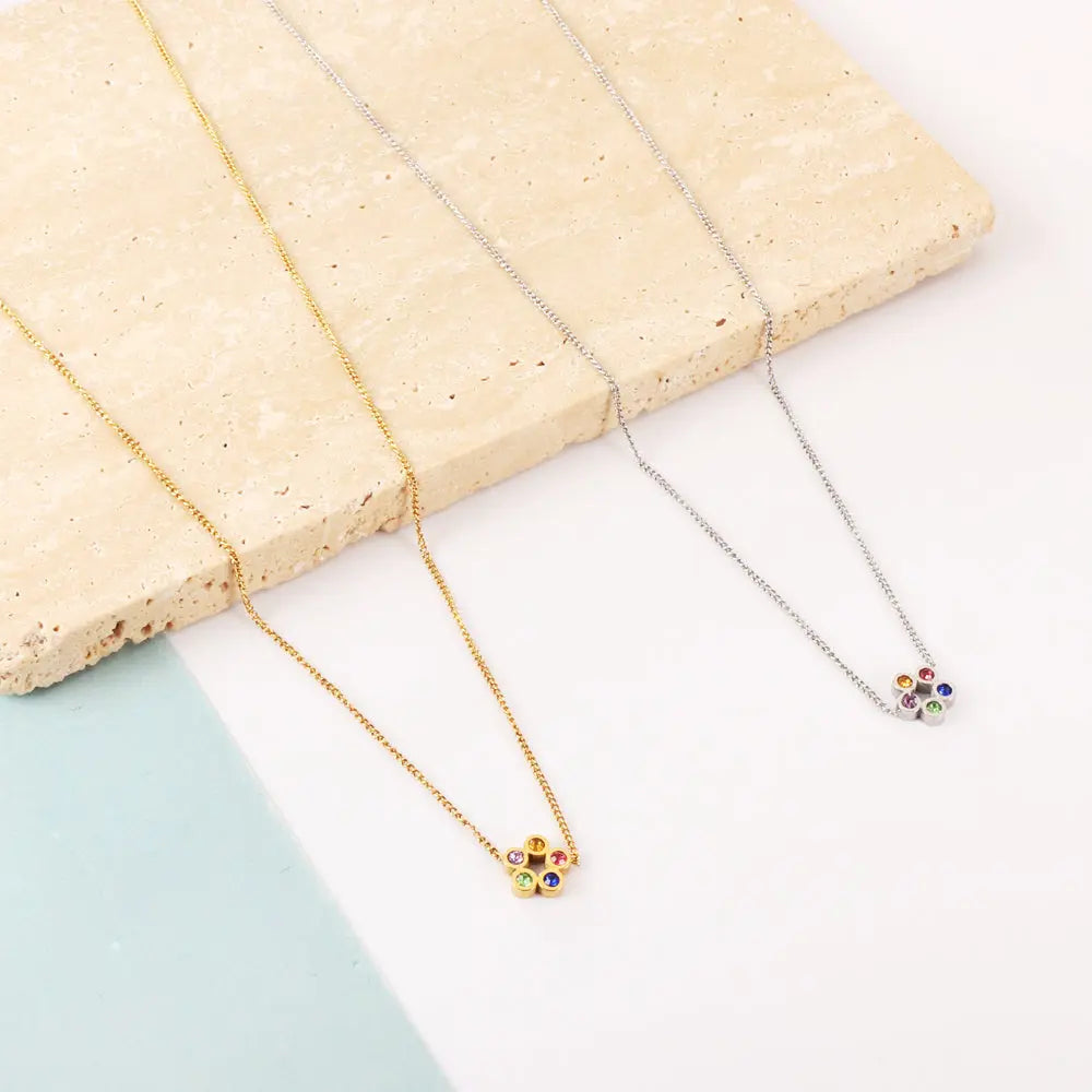 Stainless Steel Six Mélange Diamonds Accessory Necklace asonjewelry